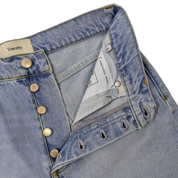 Triarchy Denim Shorts High Rise Cut Off Raw Hem Button Fly 5-Pocket Blue 26 NWT - Picture 5 of 13